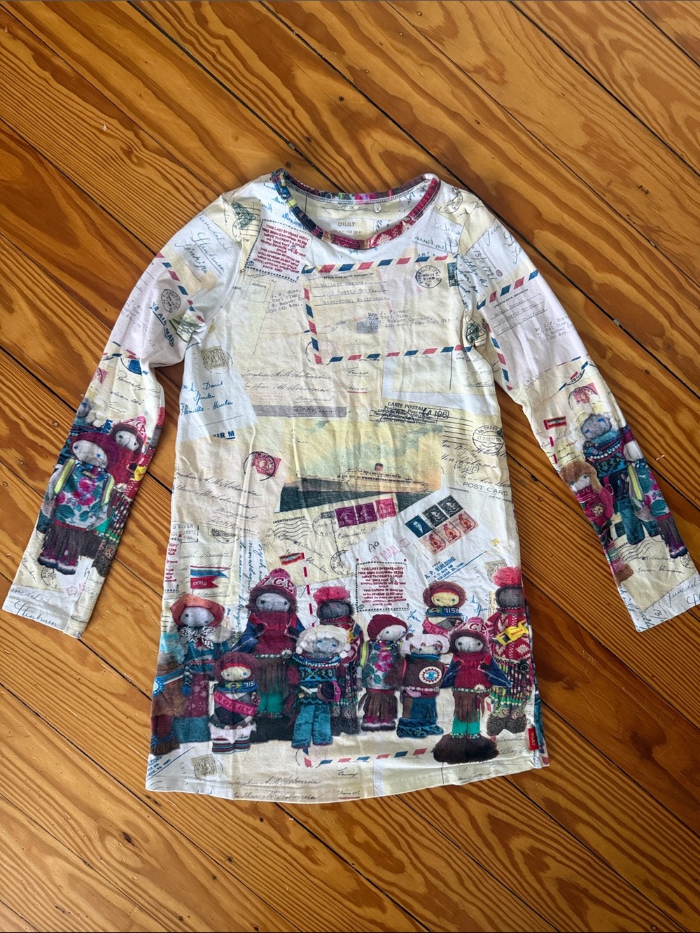 Oilily Kids Long-Sleeve Printed Tunic in Cream, Red, Blue and Green